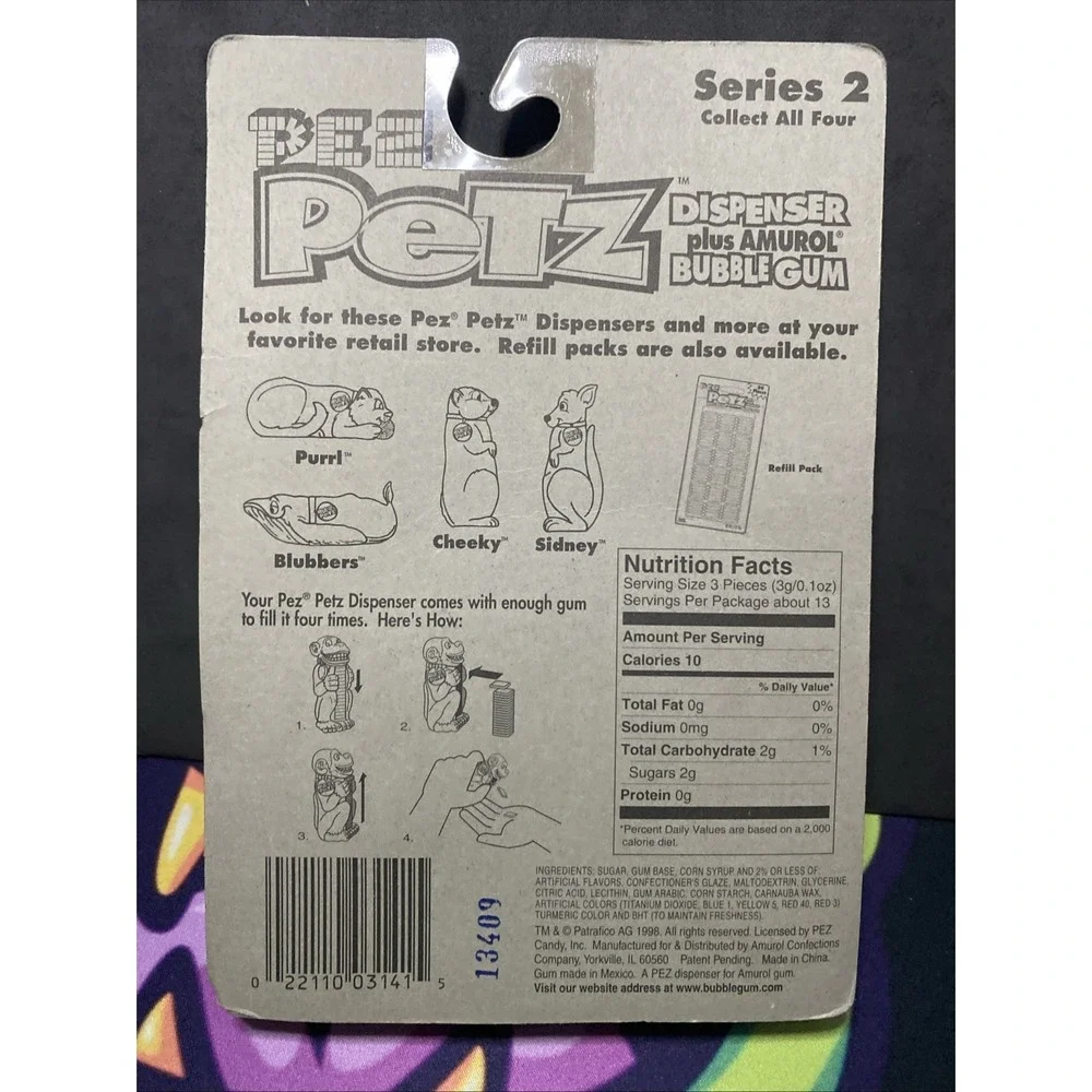Vintage PEZ Petz Sidney Kangaroo Bubble Gum Dispenser 1998 Series 2 On Card
